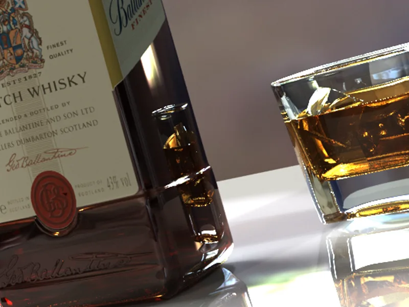 Model 3D whisky — modelowanie, teksturowanie, render